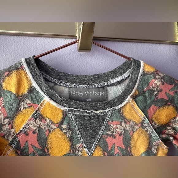 Grey Vintage Pink Lemon Romper Size 3M - Picture 2 of 7